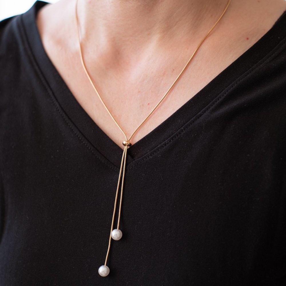 Faux gold pearl long necklace